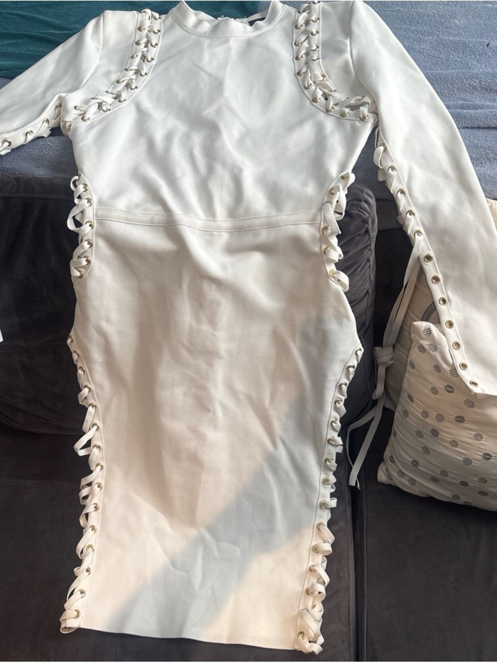 White Lace-Up Bodycon Dress